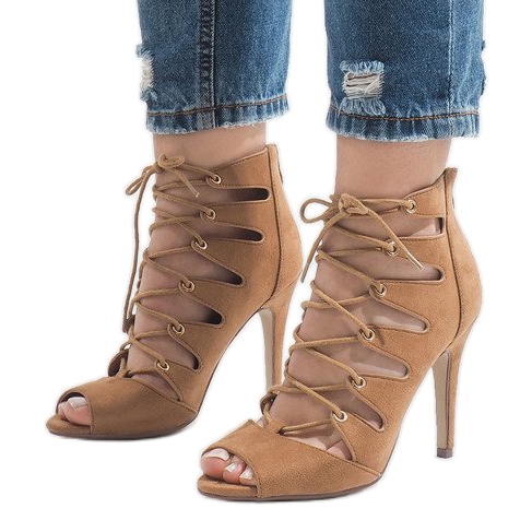 Botas abertas de camelo em salto alto 9095-83A castanho 1