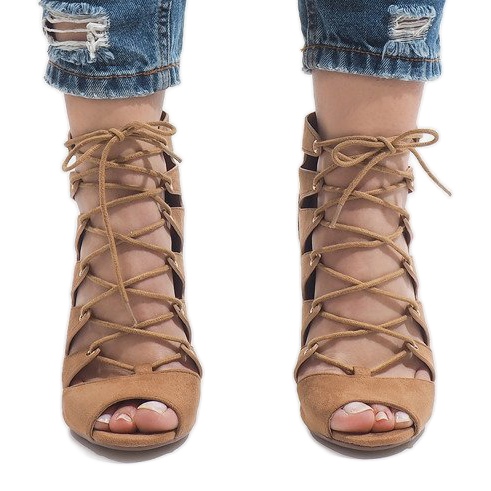 Botas abertas de camelo em salto alto 9095-83A castanho 2