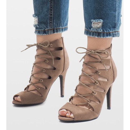 Botas abertas cáqui em salto alto 9095-83A multicolorido verde 1 Botas abertas cáqui em salto alto 9095-83A multicolorido verde 1