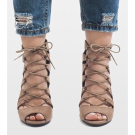 Botas abertas cáqui em salto alto 9095-83A multicolorido verde 2 Botas abertas cáqui em salto alto 9095-83A multicolorido verde 2