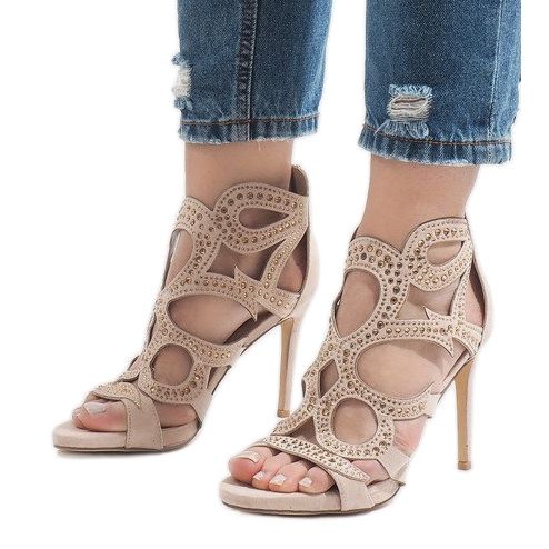 Botas abertas bege em salto alto HF1436-20 1