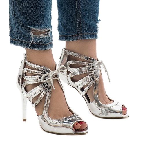 Botas de couro envernizado prateadas abertas C-003 cinza 1