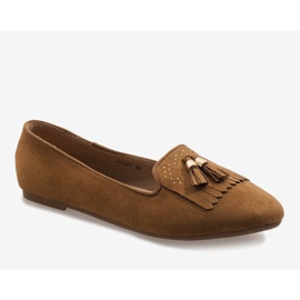 Bailarinas de mocassins marrons com franjas H7207 castanho 1