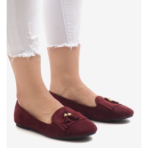 Bailarinas de mocassins da Borgonha com franjas H7207 vermelho 1 Bailarinas de mocassins da Borgonha com franjas H7207 vermelho 1