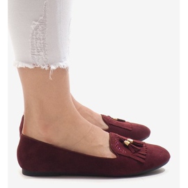 Bailarinas de mocassins da Borgonha com franjas H7207 vermelho 2