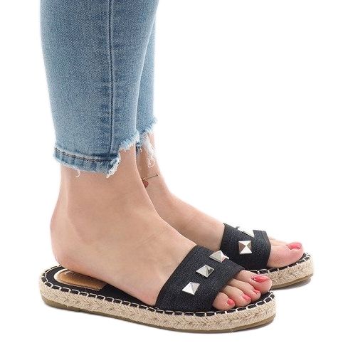 Chinelos jeans pretos 7087 tachas 1