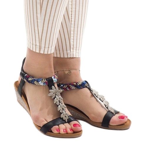 Sandálias pretas de cunha com elástico B133-1 preto 1