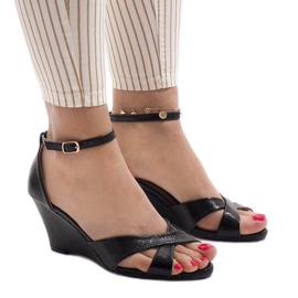 Sandálias pretas de cunha QL-78 preto 2