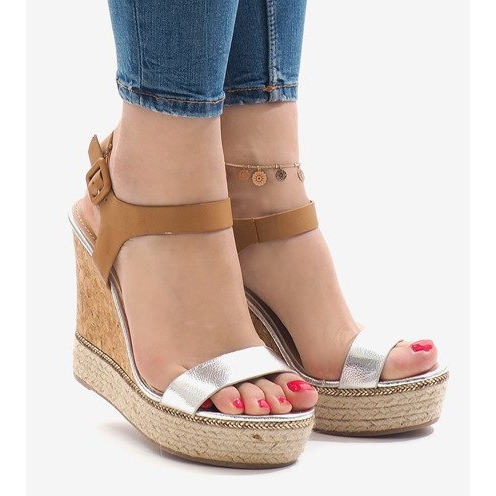 Sandálias de cunha lacadas prata VB76063 castanho 1