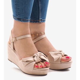 Sandálias de cunha rosa com laço F055 vermelho 2