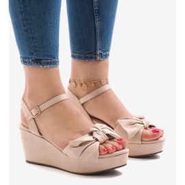 Sandálias de cunha rosa com laço F055 vermelho 1