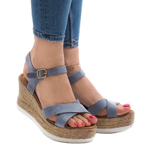 Sandálias de cunha XL104 azuis azul 1