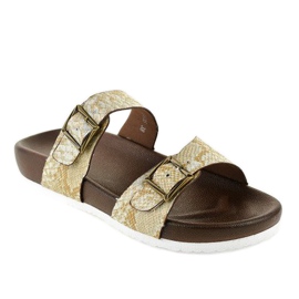 Chinelos brancos e marrons com fivela GA735 castanho 1