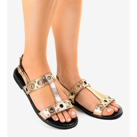 Sandálias de cunha champanhe A-88 dourado 1