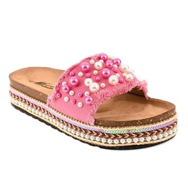 Chinelos decorados rosa 1035 pérolas 1