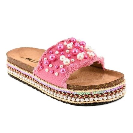 Chinelos decorados rosa 1035 pérolas 1