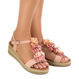 Sandálias de cunha rosa com flores 218-168 1 Sandálias de cunha rosa com flores 218-168 1