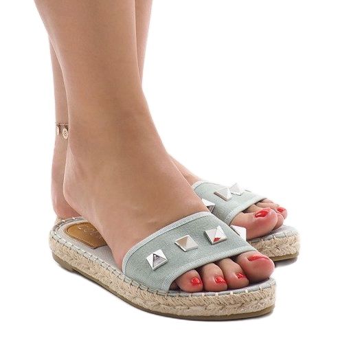 Chinelos jeans verdes com tachas 7087 multicolorido 1