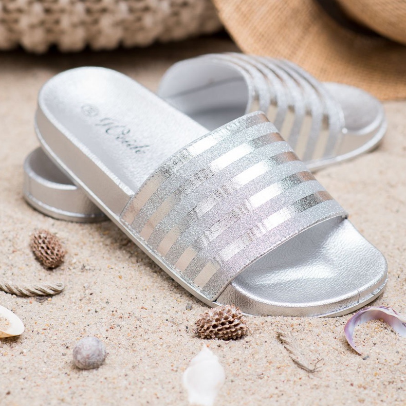 Weide Chinelos com brilho cinza 1