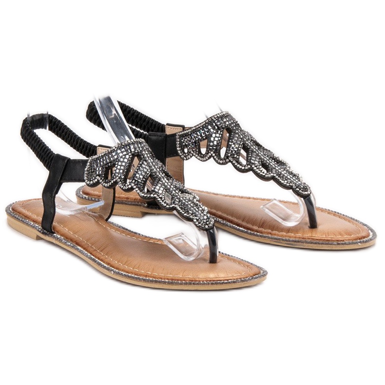 SHELOVET Sandálias de chinelo com cristais preto 1