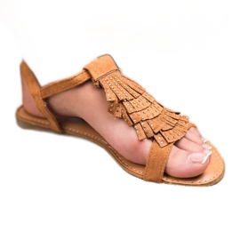 Mannika Sandálias Camel Com Franjas castanho 2