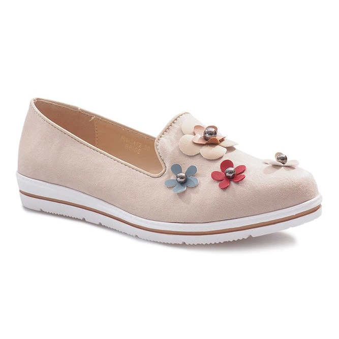 Salto em cunha bege com múltiplas flores 1