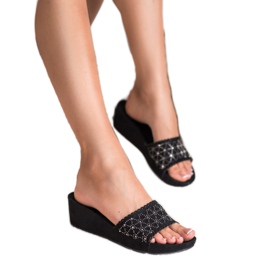Primavera Chinelos Openwork Wedge preto 2