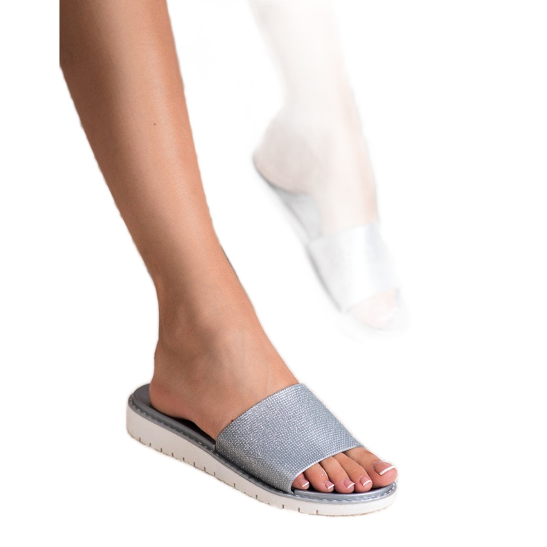 Fashion Chinelos elegantes e brilhantes cinza 1