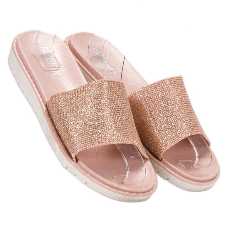 Fashion Chinelos elegantes e brilhantes marrom 1