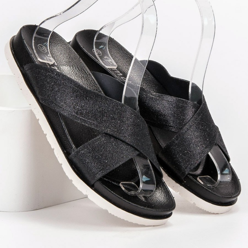 Emaks Chinelos pretos com brilho 1