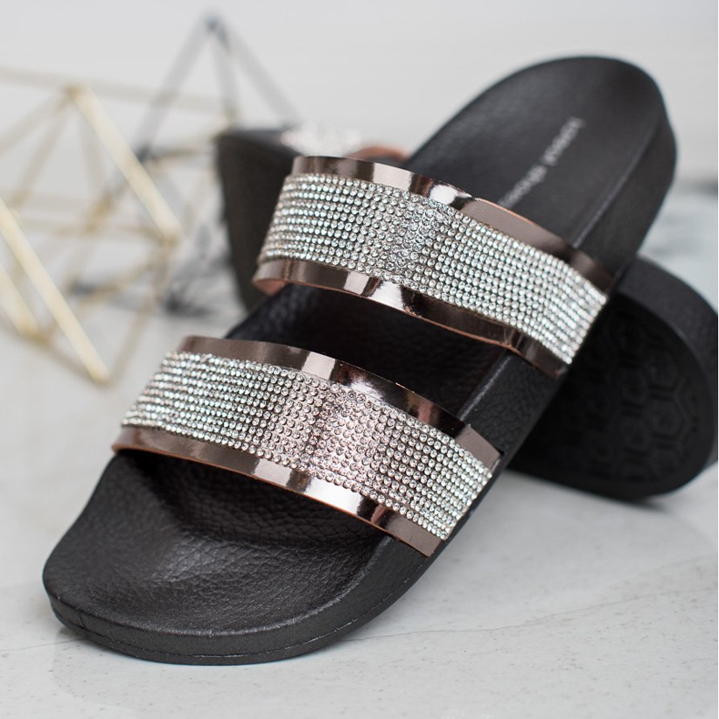 Ideal Shoes Chinelos femininos com zircônia cúbica cinza 1