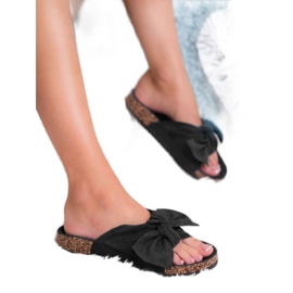 Bona Chinelos de camurça com laço preto 1 Bona Chinelos de camurça com laço preto 1