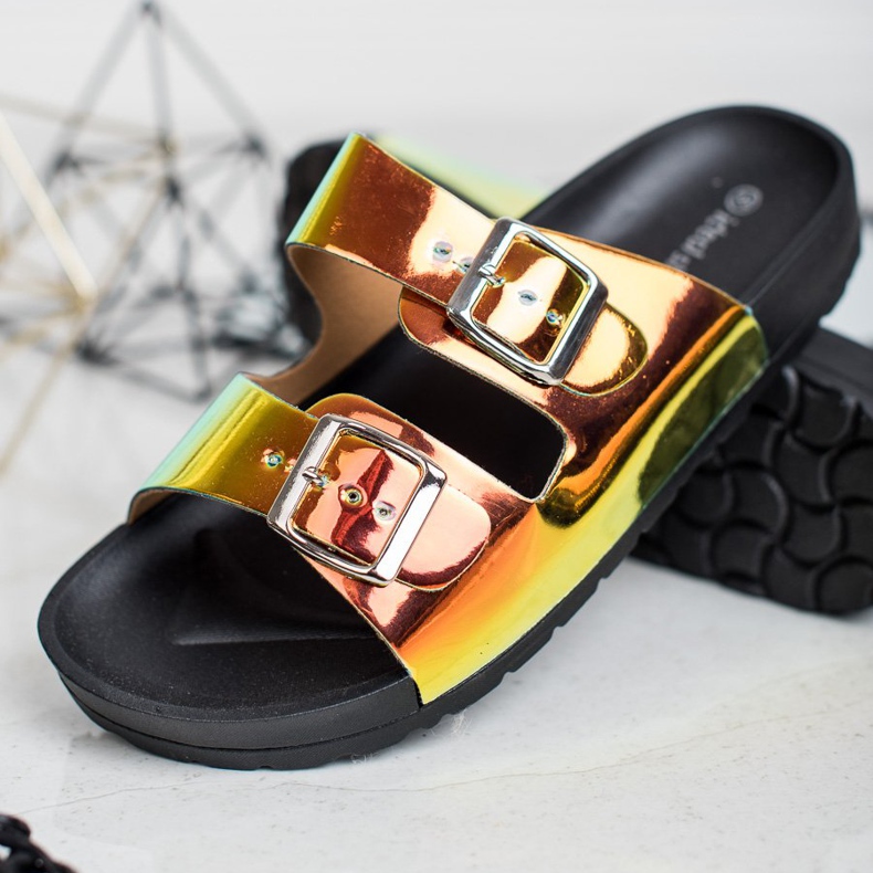 Ideal Shoes Chinelos de fivela holo amarelo 2