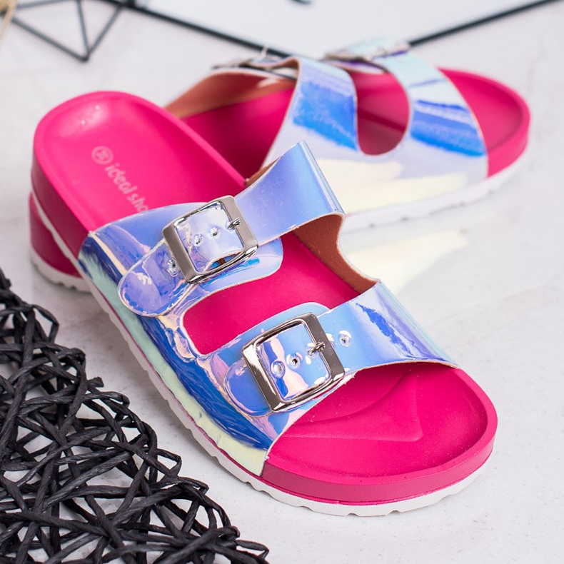 Ideal Shoes Chinelos de fivela holo cinza 1