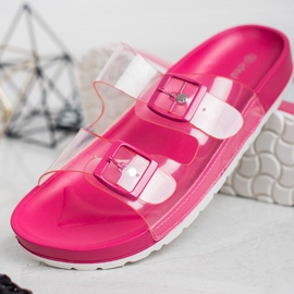Ideal Shoes Chinelos transparentes com fivela rosa 2