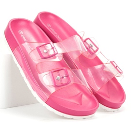 Ideal Shoes Chinelos transparentes com fivela rosa 1