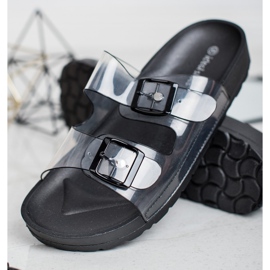 Ideal Shoes Chinelos transparentes com fivela preto 1