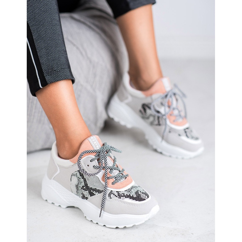 SHELOVET Tênis elegantes com estampa de cobra cinza 1