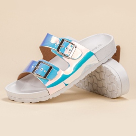 Ideal Shoes Chinelos de fivela holo cinza 1