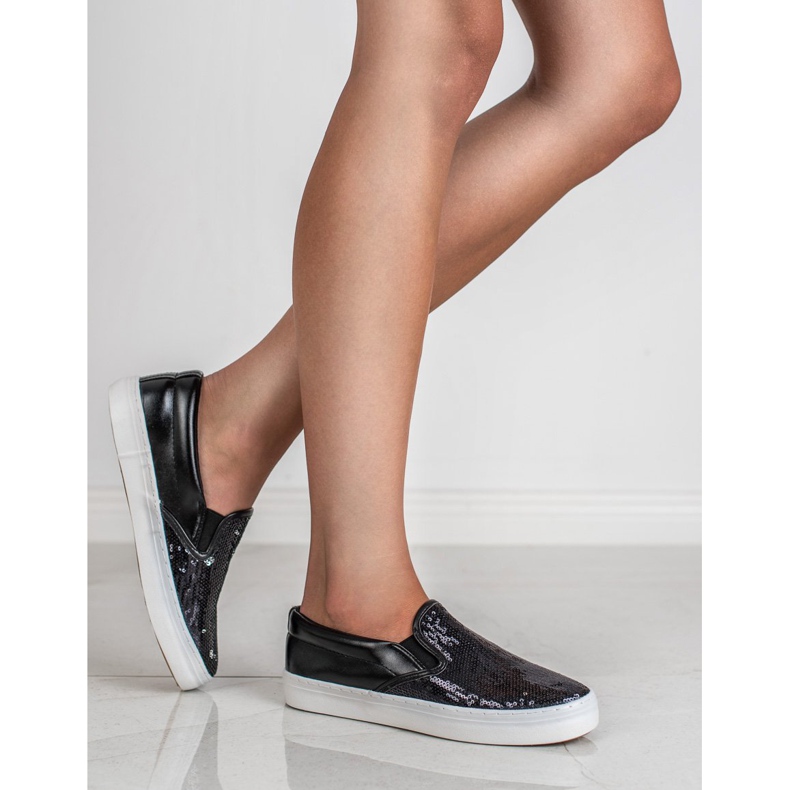 SHELOVET Slipons com lantejoulas preto 2