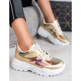 SHELOVET Tênis Dourados Com Lantejoulas 1