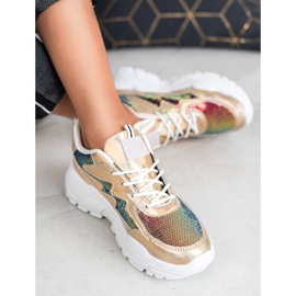 SHELOVET Tênis Dourados Com Lantejoulas 2