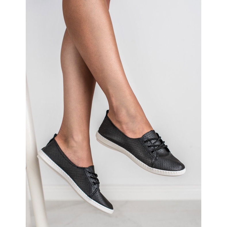 SHELOVET Tênis de couro ecológico preto 1
