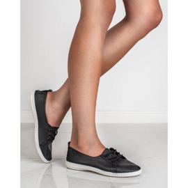 SHELOVET Tênis de couro ecológico preto 2