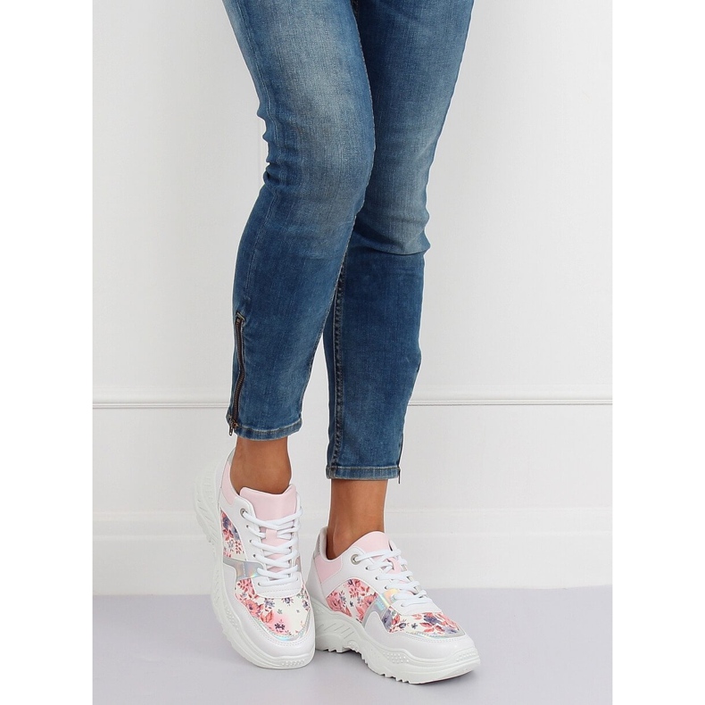 Sapatos esportivos de flor branca 3002 WHITE / FLOWER Red branco 2