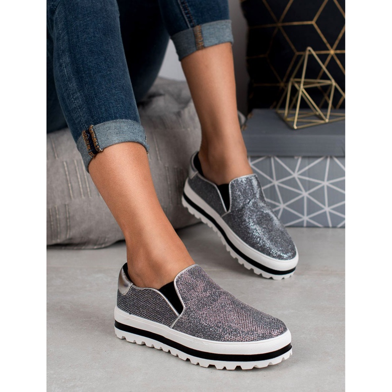 SHELOVET Slipons leves na plataforma preto cinza 1