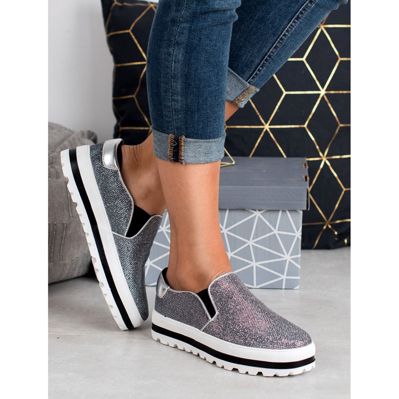 SHELOVET Slipons leves na plataforma preto cinza 2