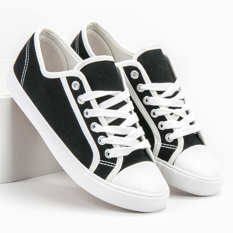 SHELOVET Tênis baixo feminino branco preto 2