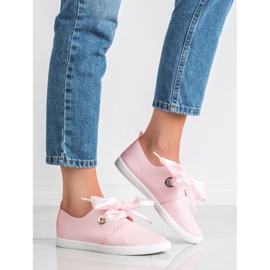 SHELOVET Sapatos amarrados com uma fita rosa 1