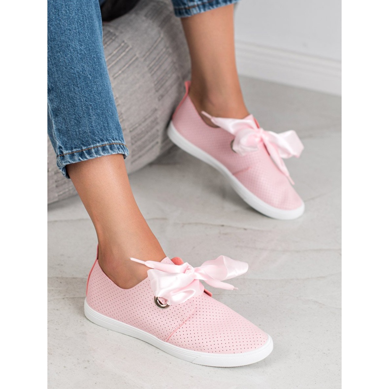 SHELOVET Sapatos amarrados com uma fita rosa 2